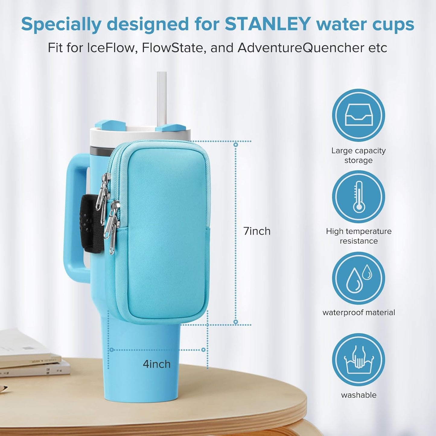 Water Bottle Pouch For Stanley Cup 40oz 30oz, Running Water Bottle Bag for Cards, Keys, Phone, Gym Accessories For Men Women, Travel Tumbler Mug Pouch Compatible With Stanley, Simple Modern