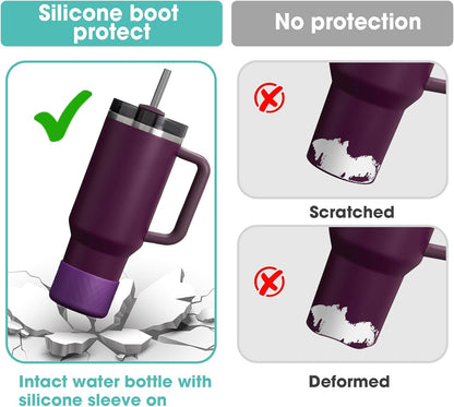 Airboat Upgrade 2PCS Protective Silicone Boot Bumper for Stanley Quencher Adventure 40oz 30oz IceFlow 20oz 30oz Tumbler, Water Bottle Bottom Sleeve Cover Accessories for Stanley Mug Cup(Black)