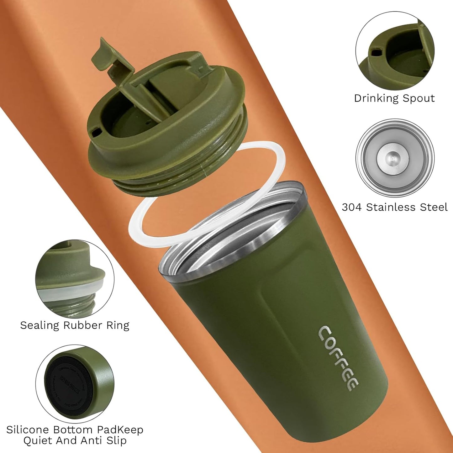 SPLMIFA Travel Coffee Mug Leak-Proof, Reusable Coffee Cups with Lids, Stainless Steel Vacuum Insulated Coffee Tumblers, Thermal Insulation Cup for Men and Women Hot & Cold Drinks(2nd-Green Pink, 12OZ)