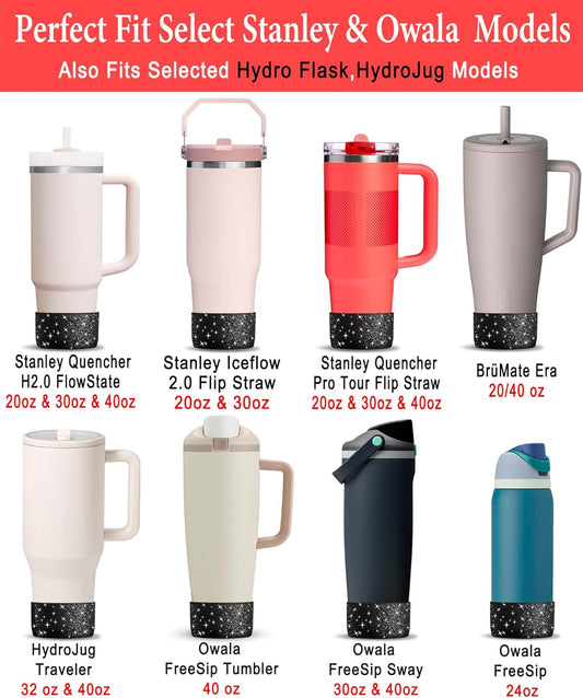 KTKUDY 2 PCS Glitter Silicone Boot Compatible with Stanley Tumbler 20 30 40 oz & Fits Hydro Flask Water Bottle 12-24oz & Fits Yeti, Simple Modern, Owala Cup - Bling Cup Bottom Protector Accessories