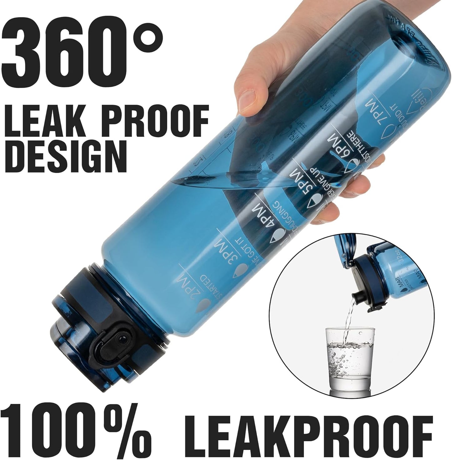 OLDLEY Water Bottle, 32oz Motivational Sports Water Bottle with Time Marker - Times to Drink - Tritan, BPA Free, Wide Mouth Leakproof, Clear (1 Bottle)