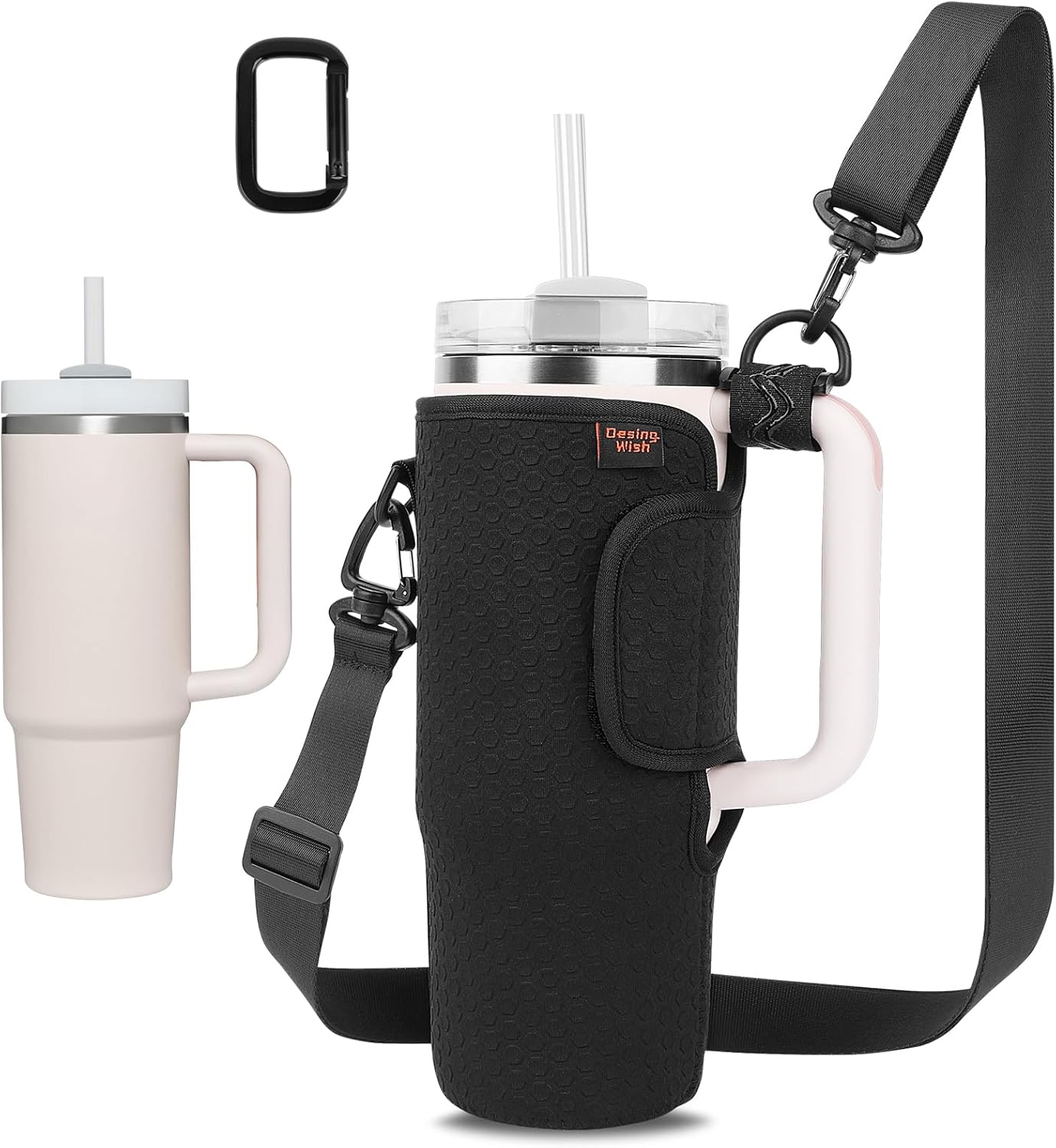 Water Bottle Carrier for Stanley Quencher 30oz Tumbler Cup Water Bottle Holder with Strap Neoprene Protective Tumbler Carrying Bag for Hiking Fitness Travelling - Black