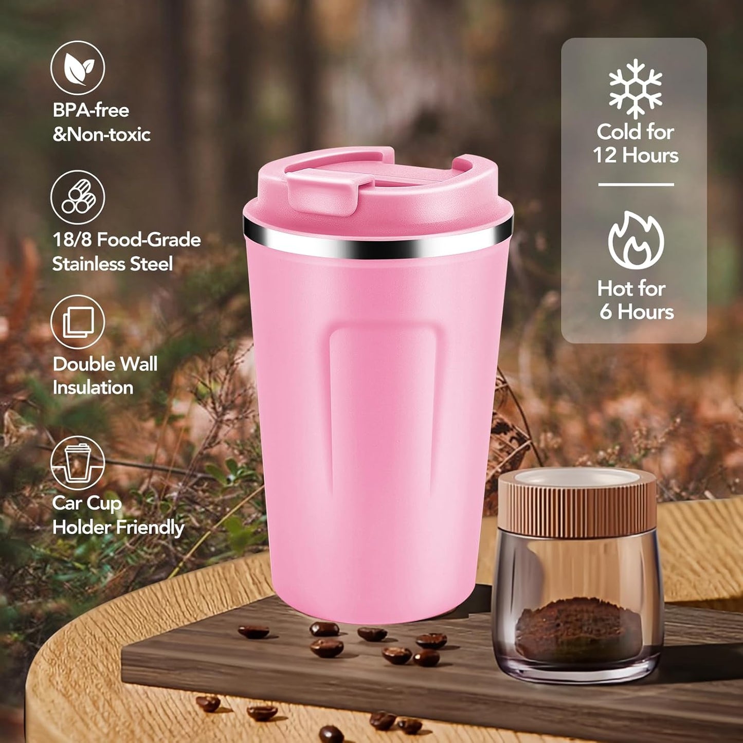 Volhoply 12 oz Double Wall Insulated Vacuum Travel Coffee Mugs with Flip Lid Bulk 2 Pack,Reusable Stainless Steel Leak Proof Coffee Cup,Portable Cafe Thermal Tumbler for Hot & Cold Drinks(Mix,2 Set)