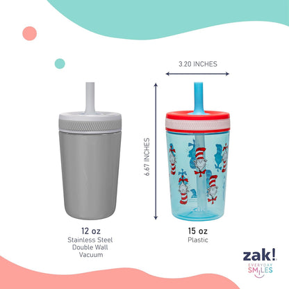 Zak Designs 15oz Bluey Kelso Tumbler Set, Leak-Proof Screw-On Lid with Straw Made of Durable Plastic and Silicone, Perfect Bundle for Kids, 2 Count (Pack of 1) - Colors B