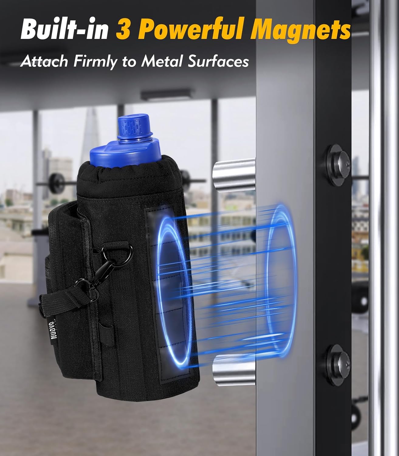Nuovoware Water Bottle Carrier Bag,25oz/40oz/64oz Bottle Pouch Holder,Adjustable Shoulder Hand Strap 2 Pocket Sling Neoprene Sleeve Sports Accessories for Hiking Travelling Camping