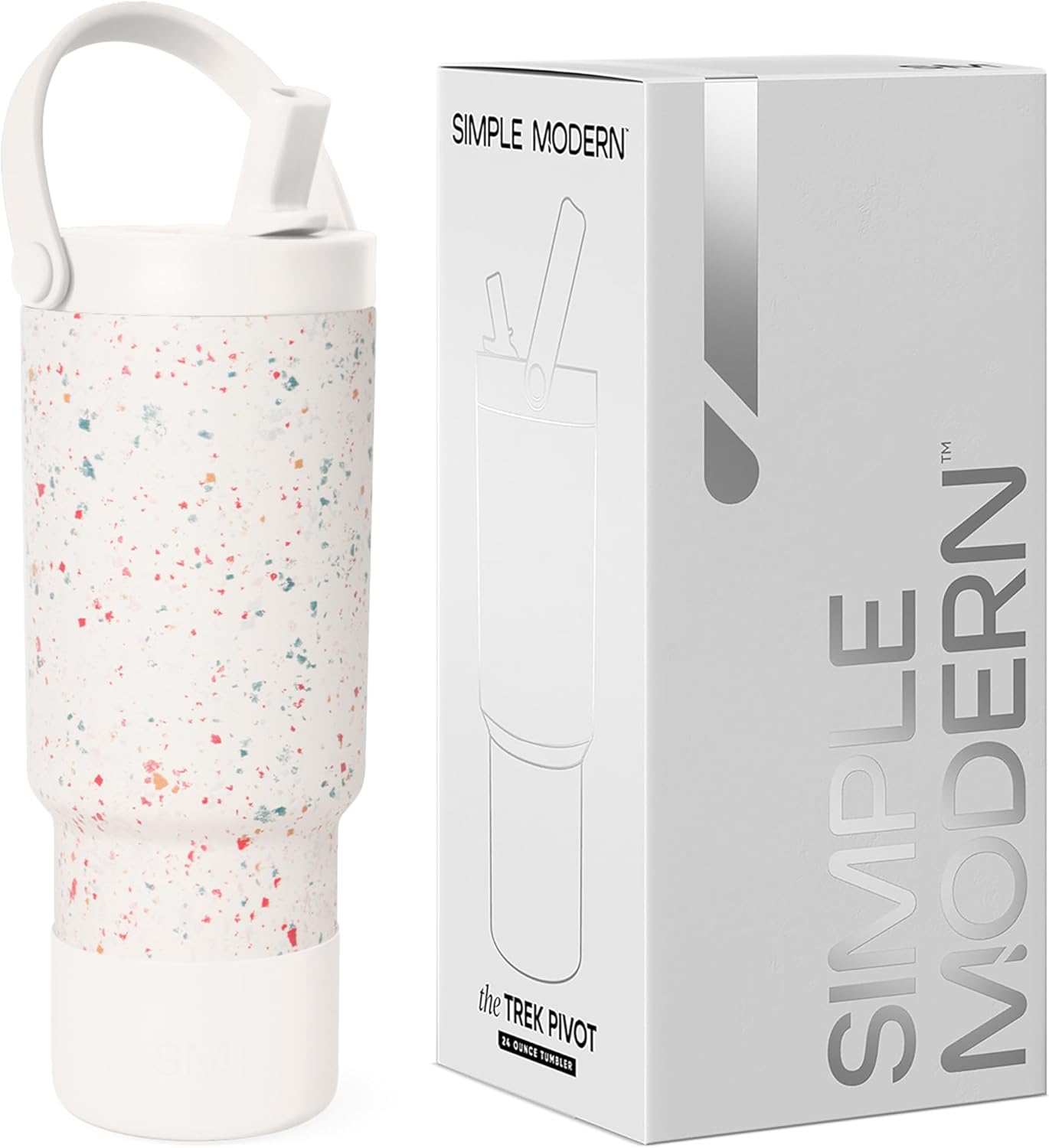 Simple Modern Trek Pivot | 24oz Kids Flip Straw Tumbler with Handle and Silicone Boot | Insulated Water Bottle Stainless Steel Cup | School Travel Jug | Seaside