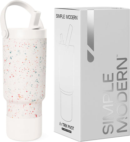 Simple Modern Trek Pivot | 24oz Kids Flip Straw Tumbler with Handle and Silicone Boot | Insulated Water Bottle Stainless Steel Cup | School Travel Jug | Seaside
