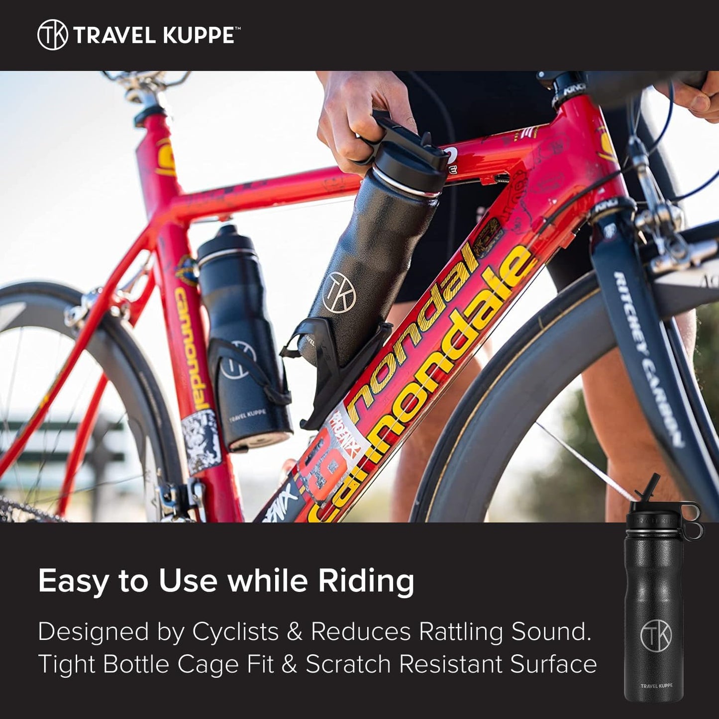 Vacuum Insulated Cycling Sports Water Bottle | Bike Water Bottle w/Straw & Sip Lid | Stainless Steel | Scratch Resistant