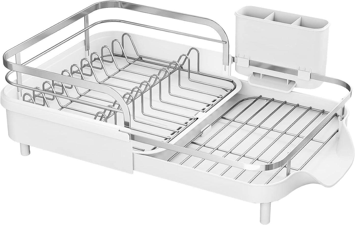 SAYZH Dish Drying Rack - Expandable Dish Rack for Kitchen Counter, Rust-Resistant Dish Drainer with Utensil Holder and Raised Guardrail, Kitchen Organizer for Cup and Bottle (Black)