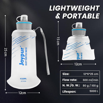 Water Filter Survival - Collapsible Water Bottle with Filter 0.01 Micron Squeeze Filtered Water Bottle 22oz for Hiking Backpacking Camping BPA-Free(White 650ml)
