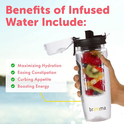 Brimma Fruit Infuser Water Bottle - 32 oz Large, Leakproof Plastic Fruit Infusion Water Bottle for Gym, Camping, and Travel