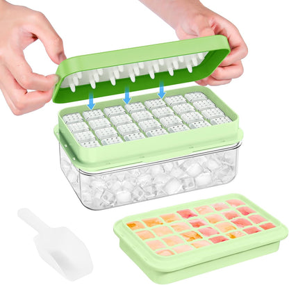 Ice Cube Tray with Lid and Bin, PHINOX 56 pcs Ice Trays for Freezer, Ice Cube Trays for Freezer with 2 trays, Container, Lid & Ice Scoop, BPA Free