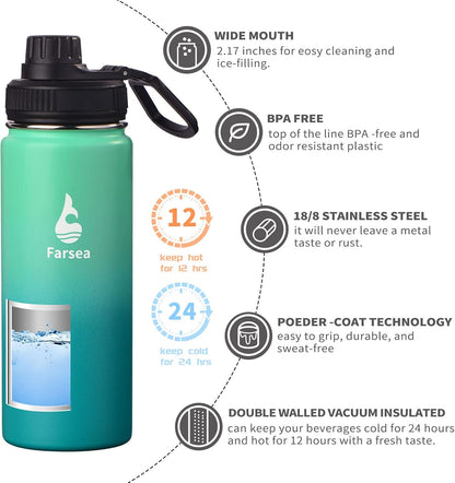 Farsea Insulated Water Bottle With Paracord Handle, Protective Silicone Boot and 2 Lids (Straw Lid & Spout Lid), Stainless Steel Water Bottle Wide Mouth, Double Wall Sweat-Proof BPA-Free, 24 oz