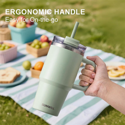 SUNWILL 20 oz Tumbler with Handle and Straw Leak Proof,Travel Coffee Mug with Lid, Stainless Steel Cup Insulated for Office & Gym, Cupholder Friendly, Powder Coated Orchid