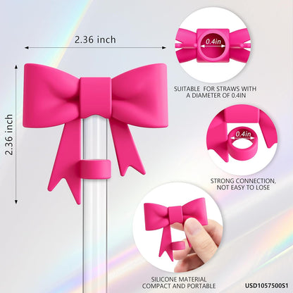 Compatible with Stanley Cup Accessories - 3Pcs 10mm Bow Straw Topper Compatible with Stanley Cup Straw Cover Cap, 2pcs Pink Bow Charms for Stanley 30&40 Oz Tumbler with Handle