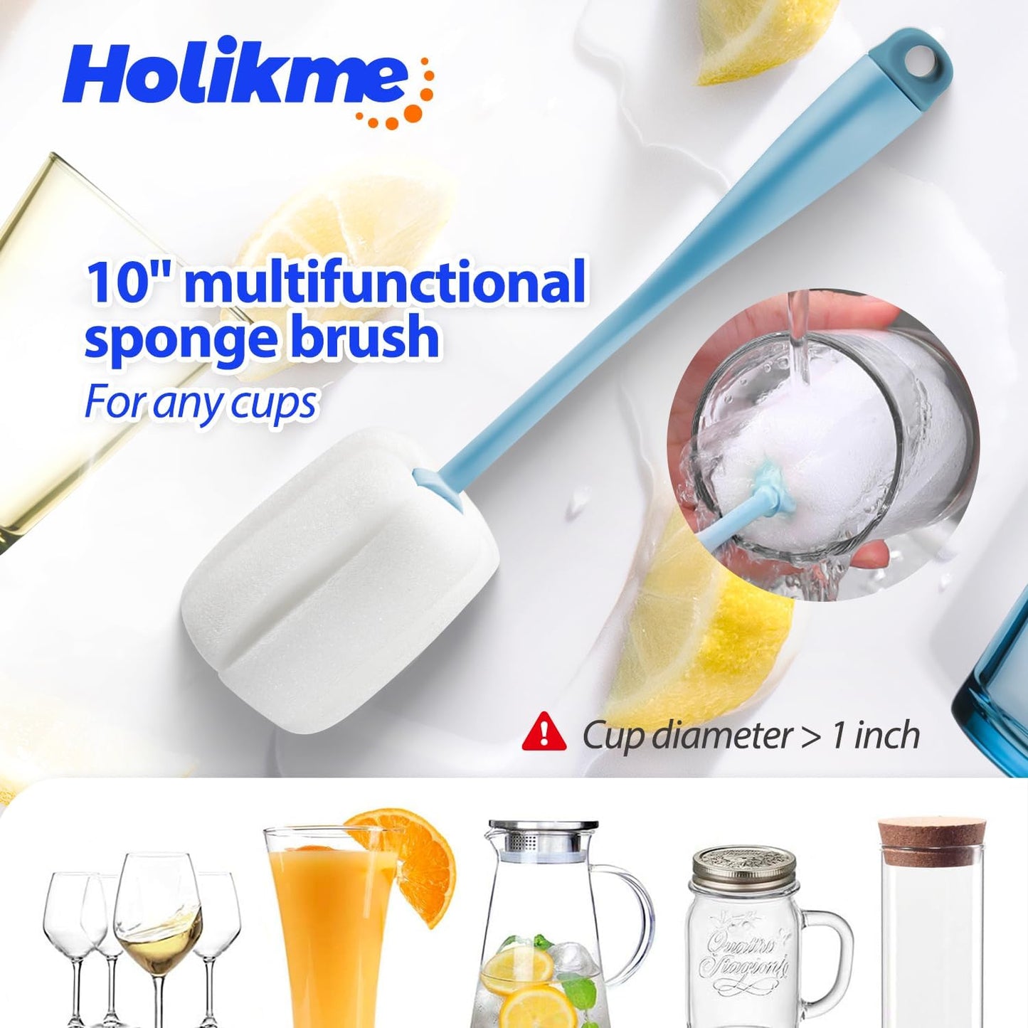 Holikme Bottle Brush Tube Cleaning Lab Set with Long Handle, Cup Cleaner for Washing Narrow Neck Beer Wine Decanter Pipes Lids Sinks Cap Covers, White