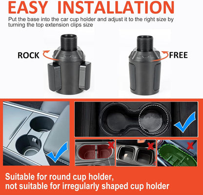 Car Large Cup Holder Expander, 5-in-1 Cupholder Extender with Phone Holder & Swivel and Detachable Snack Food Tray Table for Eating, Travel Essentials for Road Trips for Driver. Model C
