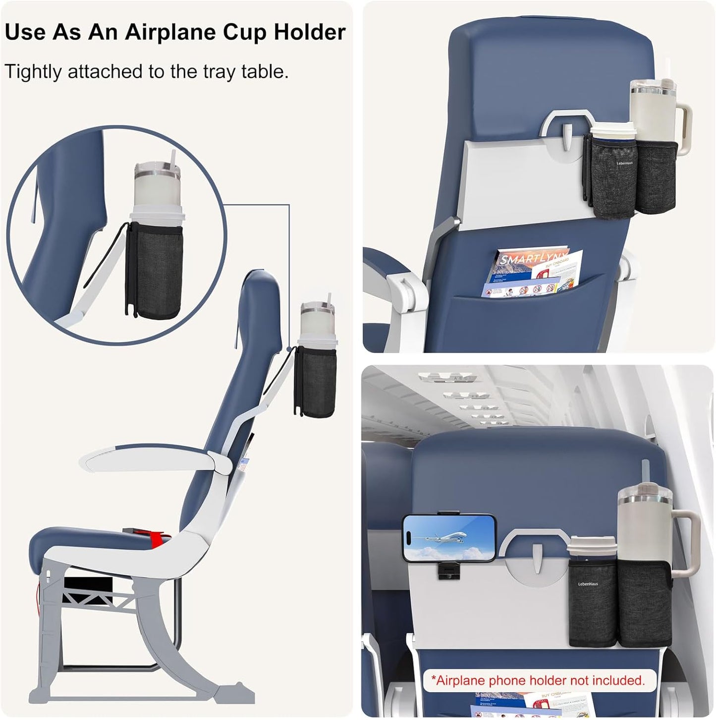 2 in 1 Luggage Cup Holder for Suitcase Airplane Cup Holder for Tray Table Drink Carrier for Stanley Tumblers Coffee Beverage Organizer Luggage Drink Holder Travel Gifts for Women (Gray)