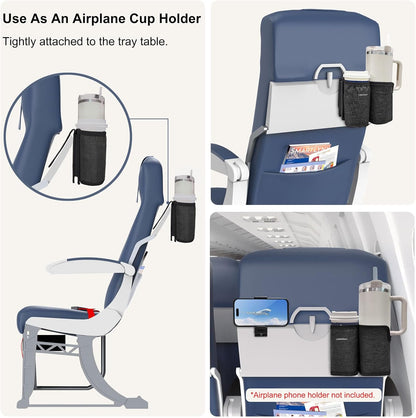 2 in 1 Luggage Cup Holder for Suitcase Airplane Cup Holder for Tray Table Drink Carrier for Stanley Tumblers Coffee Beverage Organizer Luggage Drink Holder Travel Gifts for Women (Gray)