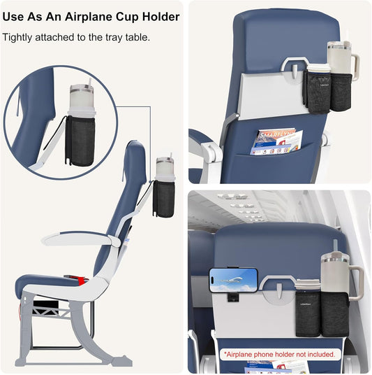 2 in 1 Luggage Cup Holder for Suitcase Airplane Cup Holder for Tray Table Drink Carrier for Stanley Tumblers Coffee Beverage Organizer Luggage Drink Holder Travel Gifts for Women (Gray)