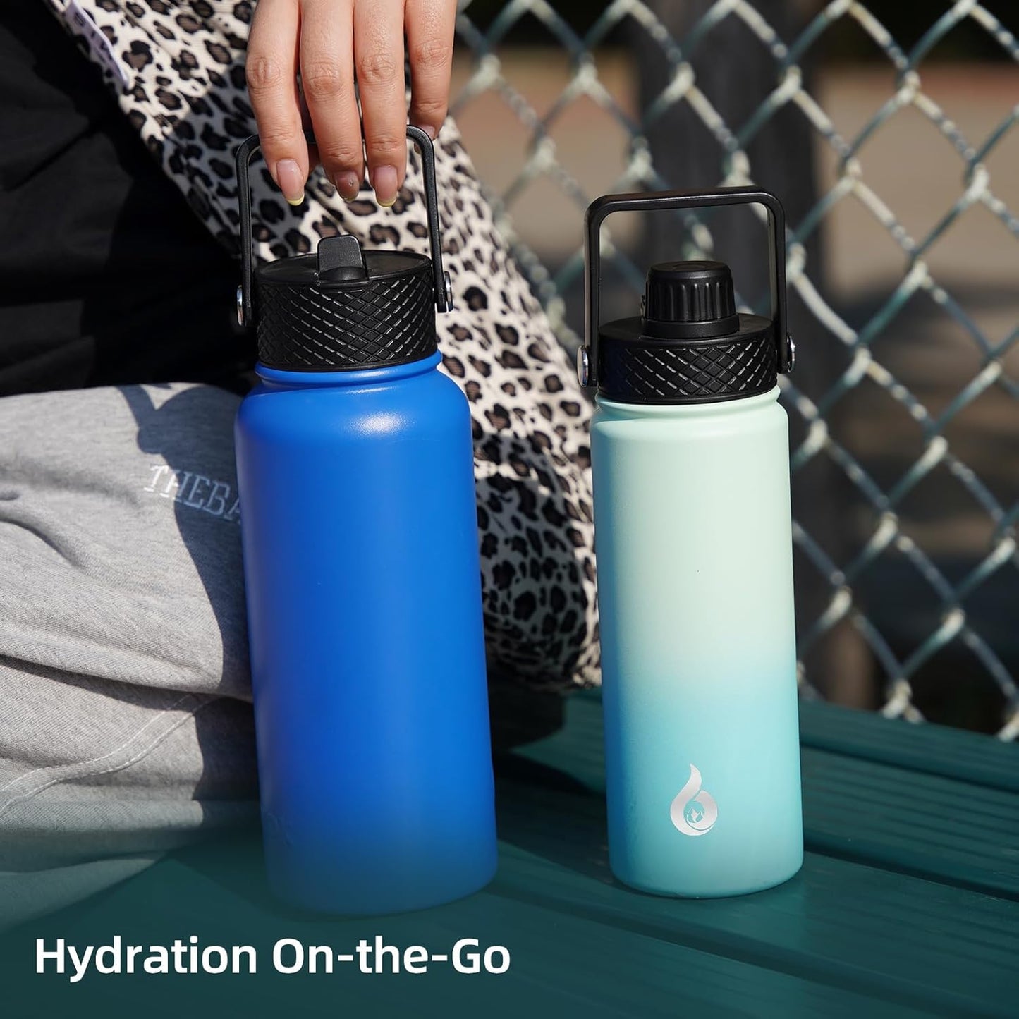 BJPKPK Insulated Water Bottles with Straw Lid, 40oz Stainless Steel Water Bottles with 3 Lids, BPA Free Leakproof Thermo, Tumblers, Cups for Sports, Gym- Midnight - Colors A