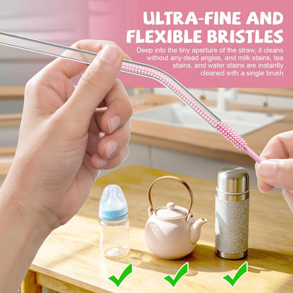 AONEZ Straw Cleaner Brushes Set of 4 - Silicone Straw Cleaner Brush - Straw Brush with Non-Slip Handle in Extra-Long Straw Brush for Metal, Glass, Plastic Reusable Drinking Straws