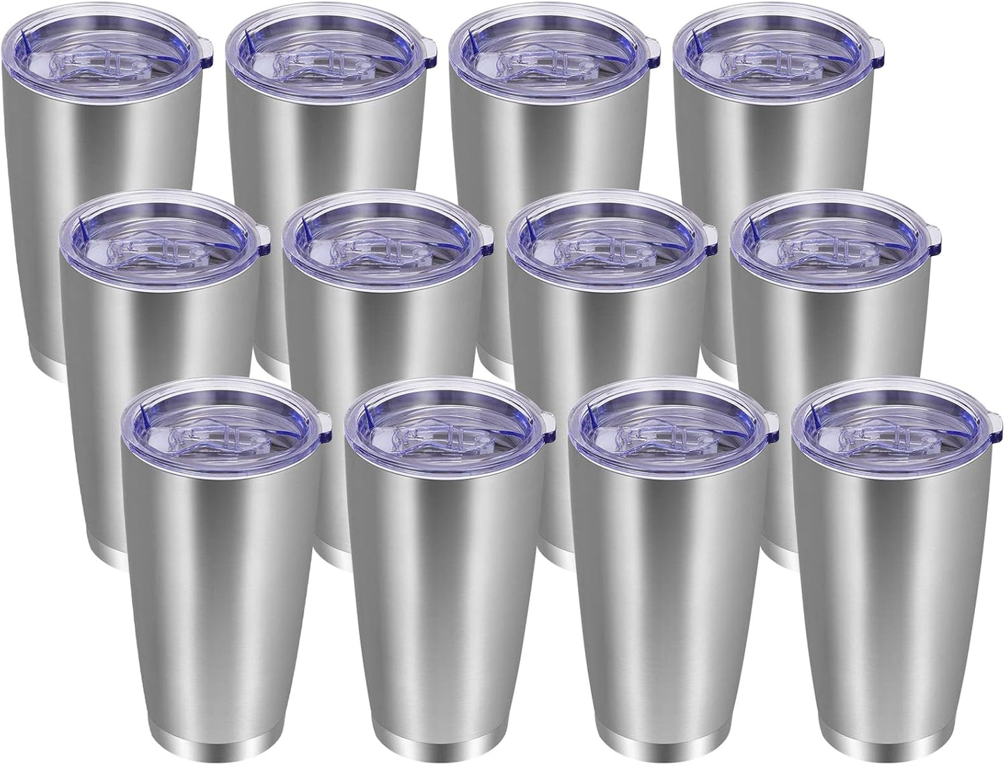 VEGOND 20oz Tumbler with Lid and Straw Stainless Steel Tumbler Cup Bulk Vacuum Insulated Double Wall Travel Coffee Mug Powder Coated Coffee Cup, Black, 12 Pack