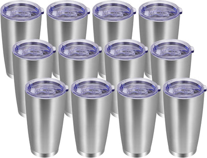 VEGOND 20oz Tumbler with Lid and Straw Stainless Steel Tumbler Cup Bulk Vacuum Insulated Double Wall Travel Coffee Mug Powder Coated Coffee Cup, Black, 12 Pack