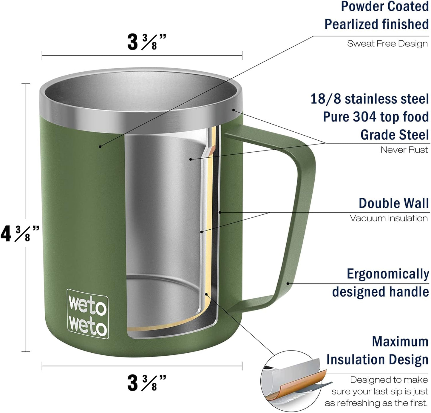WETOWETO 14 oz Coffee Mug, Vacuum Insulated Camping Mug with Lid, Double Wall Stainless Steel Travel Tumbler Cup, Thermal Coffee Mug, Powder Coated Navy Blue