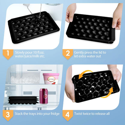 WIBIMEN Ice Cube Tray with Lid and Bin - Round Ice Trays for Freezer with Lid - Ice Cube Trays for Freezer with Ice Container (1"-2PACK Blue)