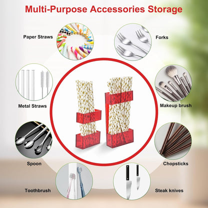 2 PACK Acrylic Straw Holder for Cabinet Doors, Reusable Straw Organizer with Ultra-Sticky Adhesive, Small Kitchen Accessories Container, Fits Both Short & Long Straws(Black)