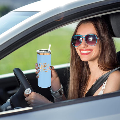 20 oz Skinny Tumblers Bulk, Stainless Steel Insulated Tumbler with Lids and Straws, Slim Double Wall Powder Coated Travel Coffee Mugs Reusable Cup for Hot Cold Drinks (Black,1 pack)