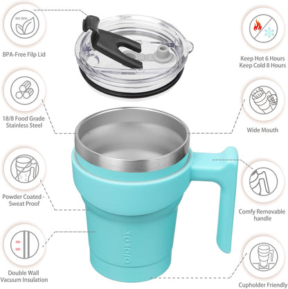 BJPKPK Tumbler With Handle And Straw Lid 40 oz Stainless Steel Insulated Coffee Tumbler Cups For Home, Office or Car,Turquoise