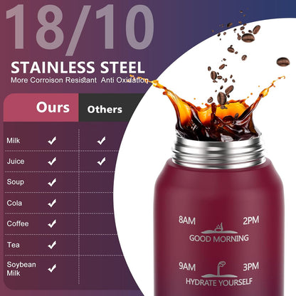 SLUXKE 24oz Insulated Water Bottle 18/10 Stainless Steel with 2Lids(Straw Lid& Spout Lids), 700ml Double Wall Vacuum Water Bottle with Handle Keep Cold and Hot for Men, Women & Kids PURPLE PINK