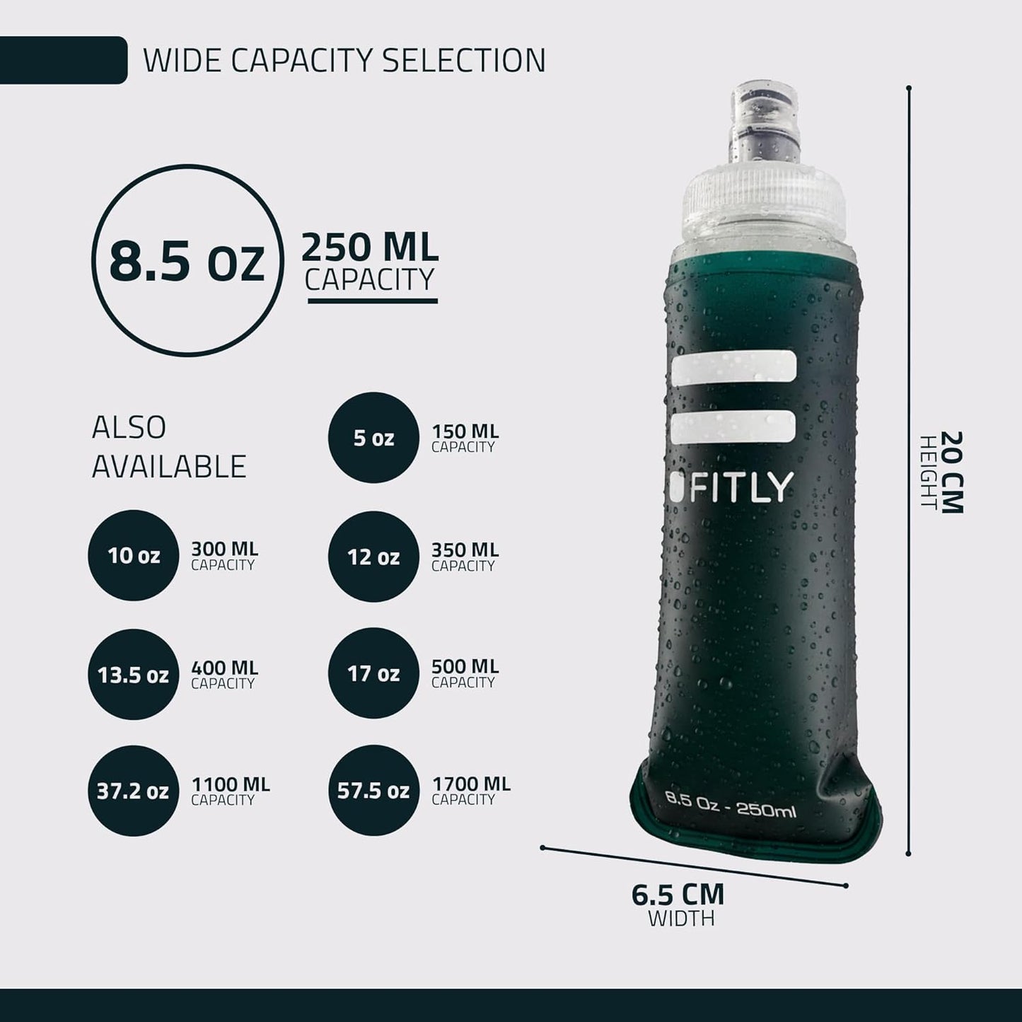 FITLY Soft Flask - Shrink As You Drink Soft Water Bottle for Hydration Pack - Folding Water Bottle Ideal for Running, Hiking, Cycling, Climbing & Rigorous Activity