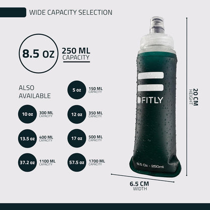 FITLY Soft Flask - Shrink As You Drink Soft Water Bottle for Hydration Pack - Folding Water Bottle Ideal for Running, Hiking, Cycling, Climbing & Rigorous Activity