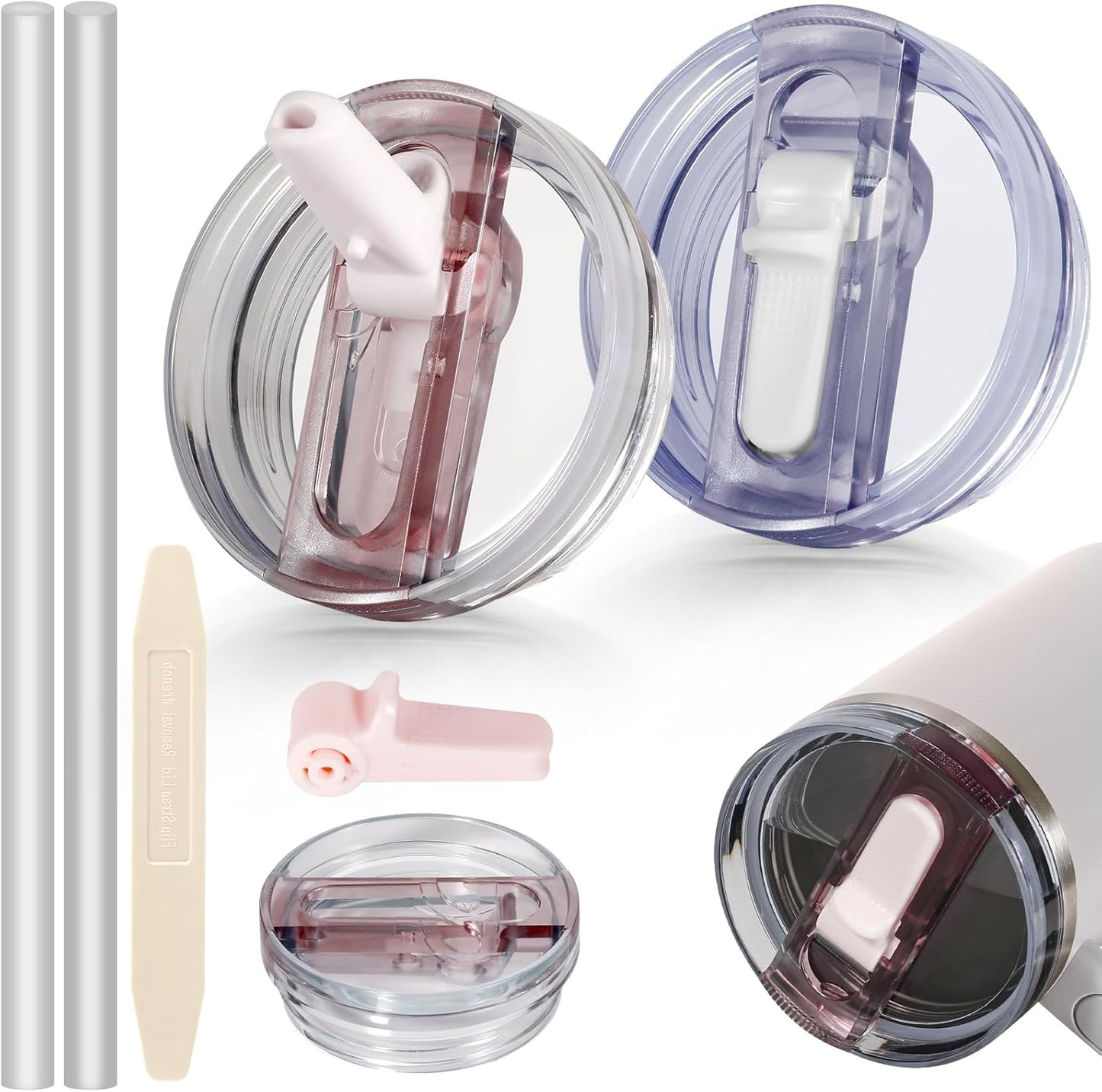 30oz Flip Straw Lid for Stanley Quencher H2.0 Tumbler, 2 Pack Leak Proof Lid Replacement No Spill Cover for Stanley Cup Accessories ProTour (Rose Quartz,Rose Quartz) - Colors B