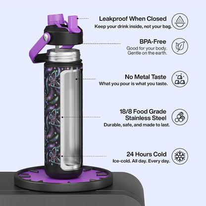 ENCOOL Insulated Water Bottle with Straw Stainless Steel Water Bottle, Leak-Proof, BPA-Free, Double Wall Vacuum Keeps Cold for 24 Hours for Sports, Travel, School (26 oz, Cotton Candy) - Colors B