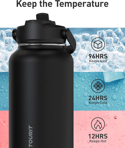 TOURIT 32 oz Insulated Water Bottle, Stainless Steel Sports Water Bottles With Top Handle, Double-Wall Travel Thermal Water Flask, BPA Free Leakproof Water Bottle for Sports and Travel,Pink