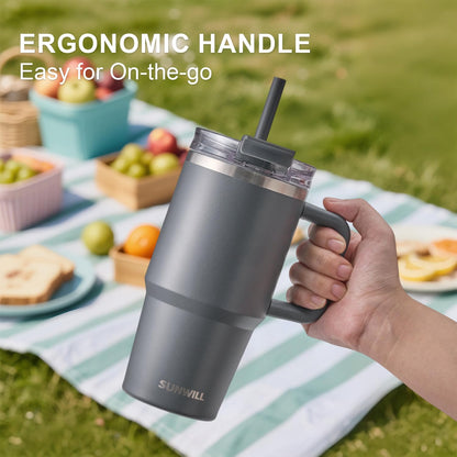 SUNWILL 20 oz Tumbler with Handle and Straw Leak Proof,Travel Coffee Mug with Lid, Stainless Steel Cup Insulated for Office & Gym, Cupholder Friendly, Powder Coated Orchid