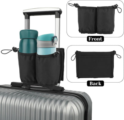 Luggage Travel Cup Holder Free Hand Drink Carrier Hold Two Coffee, Luggage Drink Holder for Suitcase for Most Flight Attendants, Business People, Travel Essentials(Black)