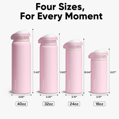 ENCOOL Leakproof Insulated Water Bottle with Straw Dual-Sip Water Bottle Bag-Safe Design for Work, Commute & Gym – Keeps Drinks Cold All Day, 24 oz, Lemonade Pink - Colors B
