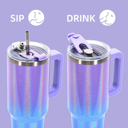 40 oz Tumbler with Handle,Tumbler with Lid and Straw,Double Wall Insulated Cup Stainless Steel Travel Mug(Cold for 34 Hours),Water Bottle for Iced Tea,Coffee,Cold Beverages(Purple)