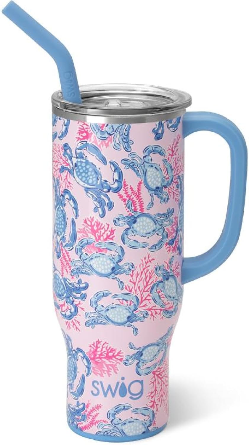 Swig Life 40oz Mega Mug, 40 oz Tumbler with Handle and Straw, Cup Holder Friendly, Dishwasher Safe, Extra Large Insulated Tumbler, Stainless Steel (Pickleball)