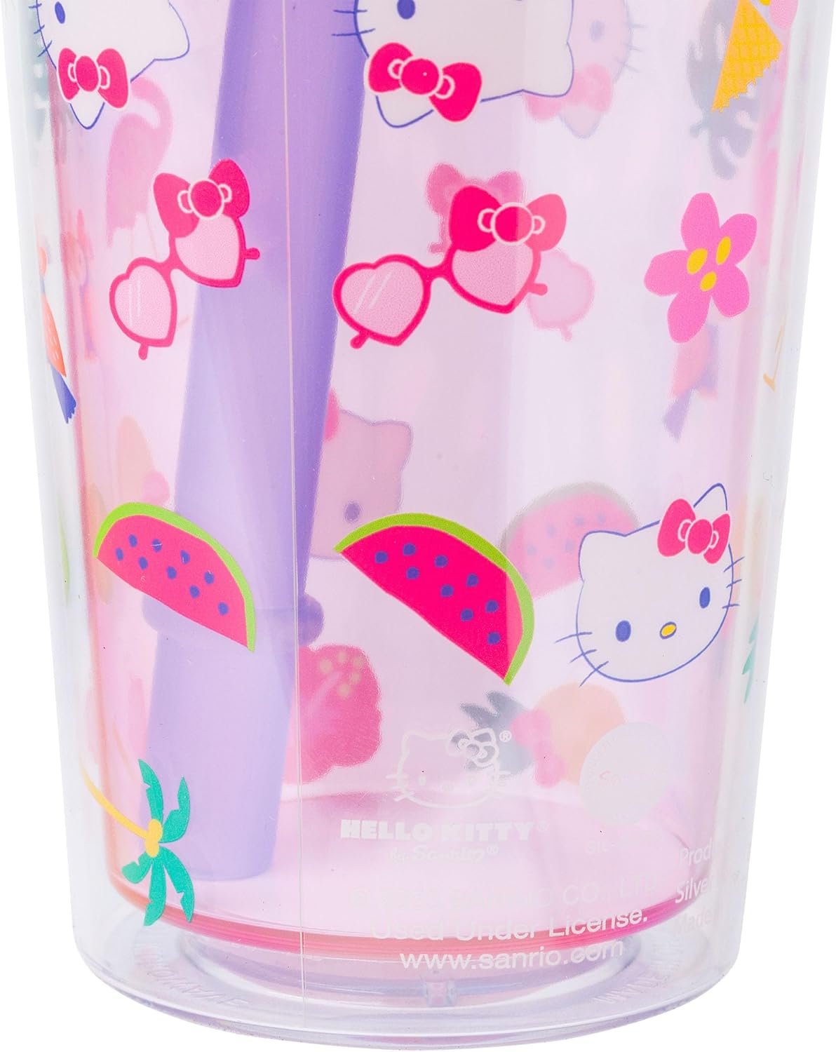 Silver Buffalo Sanrio Hello Kitty Milk Carton Pattern Plastic Boba Tumbler w Lid and Wide Straw, 24 Ounces