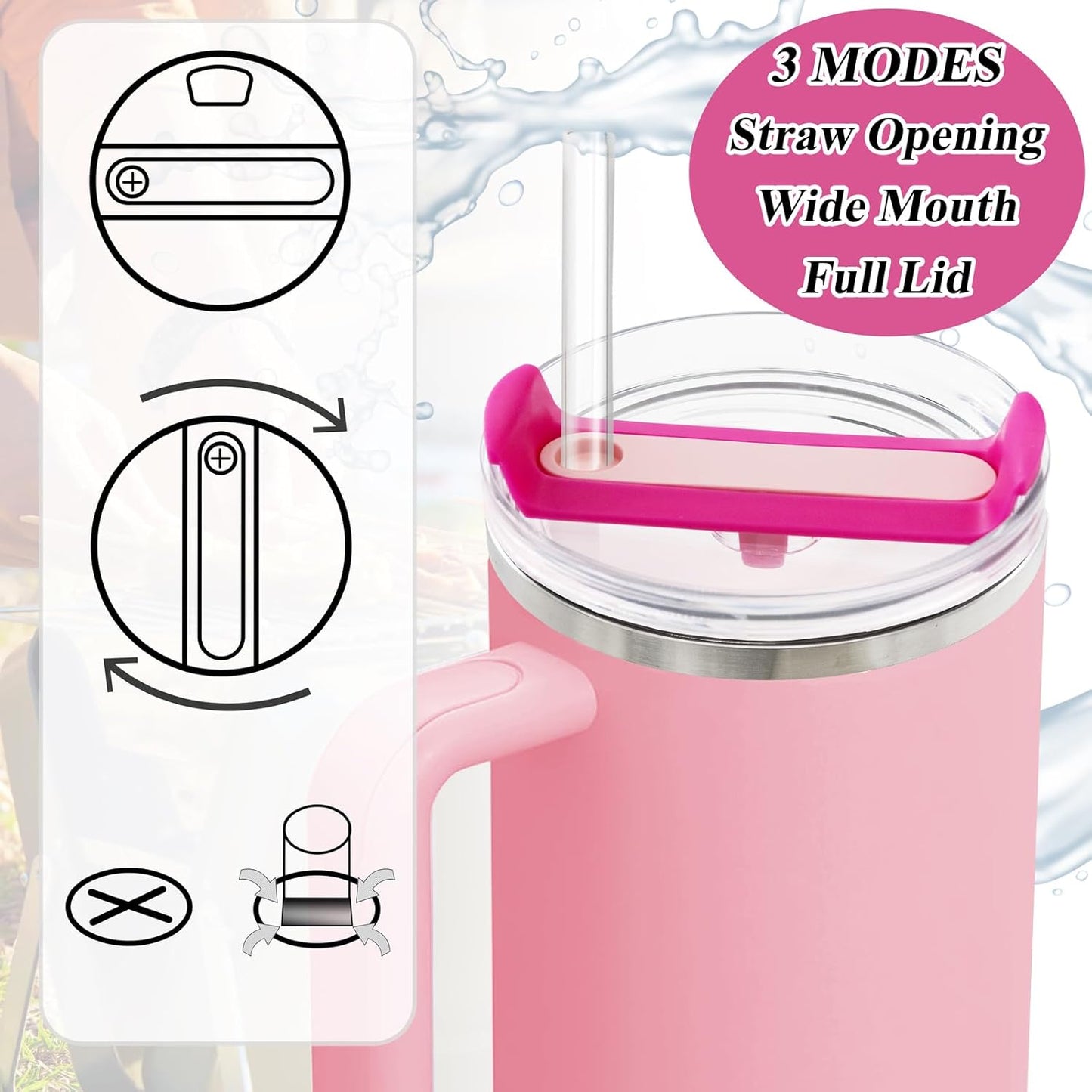 40oz Tumbler Lid Compatible for Stanley, 2 Pack Replacement Tumbler Lids Fit for Stanley Quencher 2.0 Tumbler 40 OZ, with Straws and Cleaning Brush (Orchid)