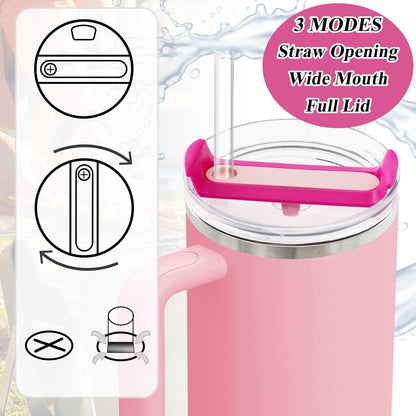 40oz Tumbler Lid Compatible for Stanley, 2 Pack Replacement Tumbler Lids Fit for Stanley Quencher 2.0 Tumbler 40 OZ, with Straws and Cleaning Brush (Orchid)