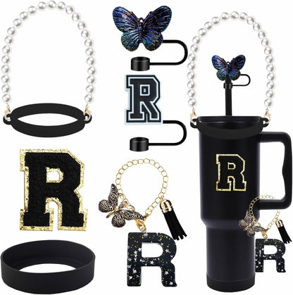 7pcs Cup Accessories for Stanley 30/40oz Tumbler, Handle Strap, Straw Cover, Silicone Boot, Letter Charm Stickers