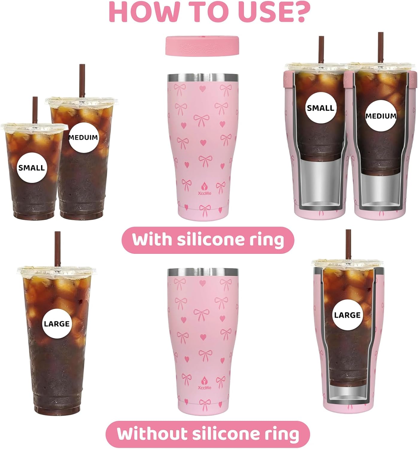 Universal Iced Coffee Sleeve,32oz Double Wall Stainless Steel Insulator Fits 16-32oz Starbucks/Dunkin/McDonalds Cups,Reusable Iced Coffee Cup Holder,Leak-Proof Tumbler for Hot,Cold Drink