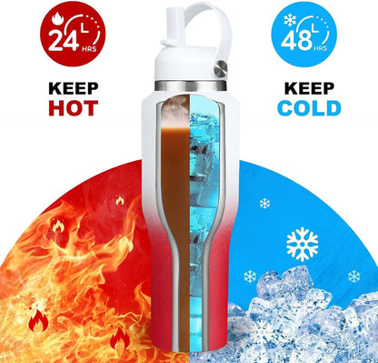 SENDESTAR 40oz Water Bottle Wide Mouth Stainless Steel Vacuum Insulated Double Wall with Straw Lids Fit in Any Car Cup Holder